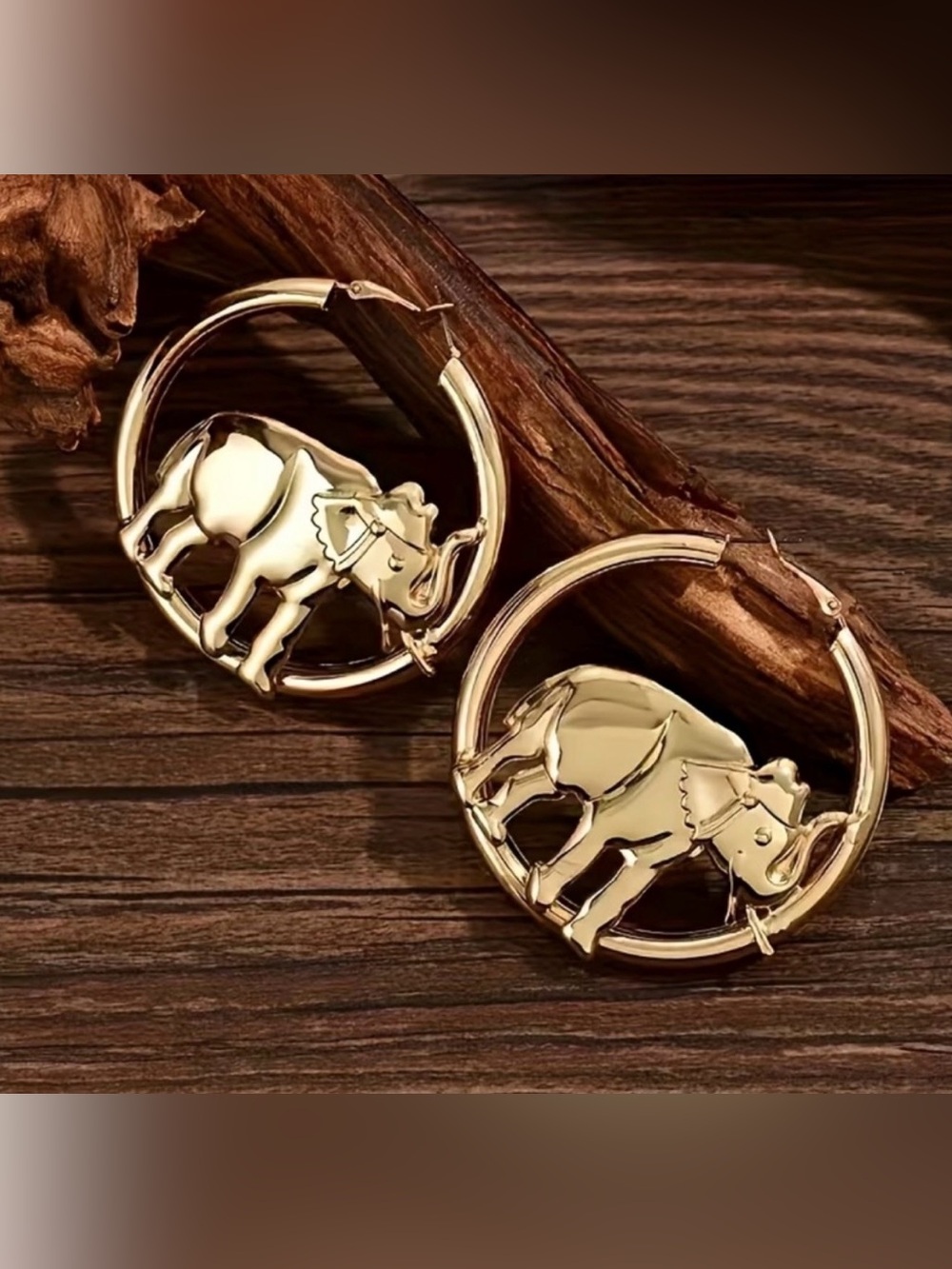 Gold Elephant Hoop Earrings - Women Jewelry - Picture 2 of 3